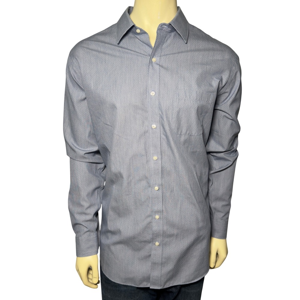 Brooks Brothers Dress Shirt Mens 17.5 Blue Excellent Regent Fit Non-Iron Dotted‎